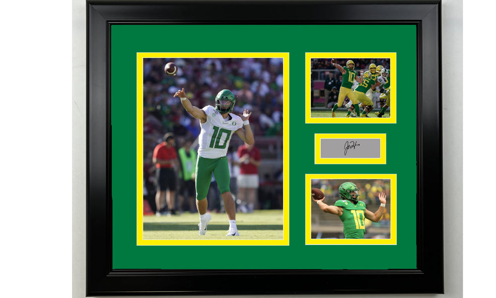 Framed Justin Herbert Oregon Ducks Facsimile Laser Engraved Signature NCAA Football 14x11 3 Photo Collage (ONLINE ORDER ONLY)