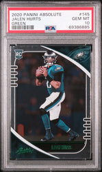 Graded 2020 Panini Absolute Jalen Hurts #145 Green Rookie RC Football Card PSA 10 Gem Mint