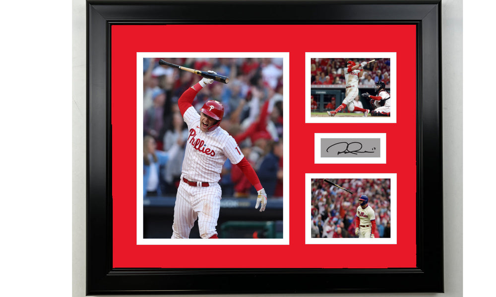 Framed Rhys Hoskins Philadelphia Phillies Facsimile Laser Engraved Signature Baseball 14x11 3 Photo Collage (ONLINE ORDER ONLY)