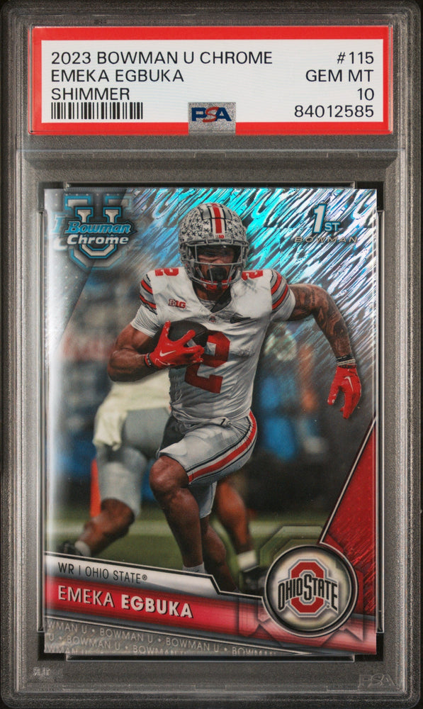 Graded 2023 Topps Bowman U Chrome Emeka Egbuka #115 Shimmer Rookie RC Football Card PSA 10 Gem Mint (ONLINE ORDER ONLY)