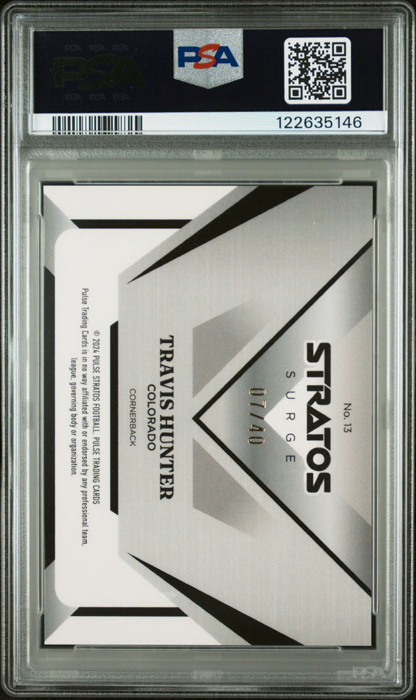 Graded 2025 Pulse Stratos Travis Hunter #13 Surge /40 Rookie RC Football Card PSA 10 Gem Mint (ONLINE ORDER ONLY)