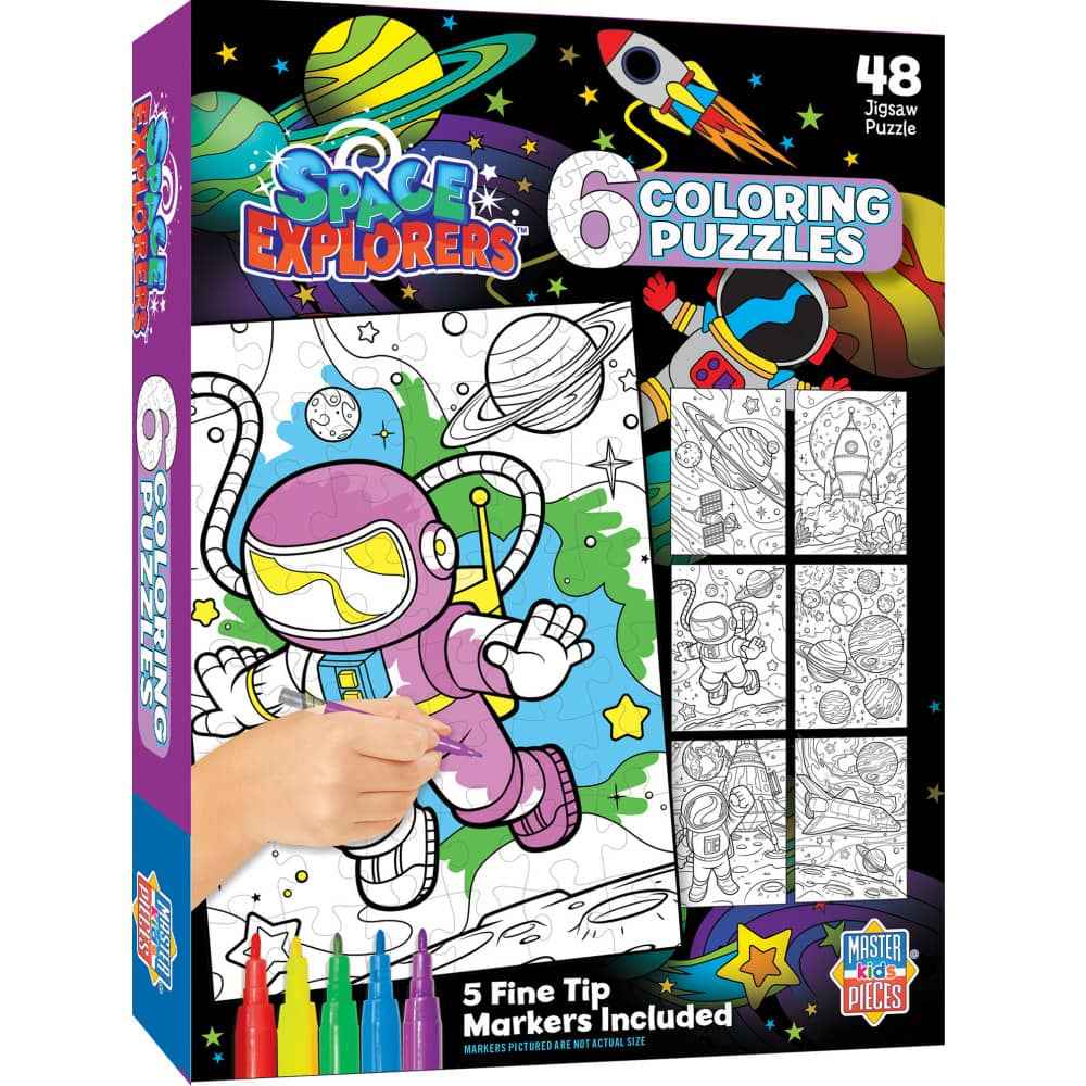 Space Explorers Coloring Puzzles 6-Pack - 48 Piece Puzzles