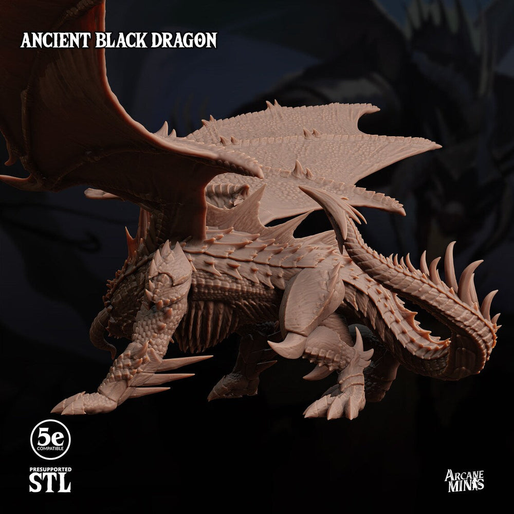 3D Printed Sordane Publishing Ancient Black Dragon 28 32mm D&D (Online Only)