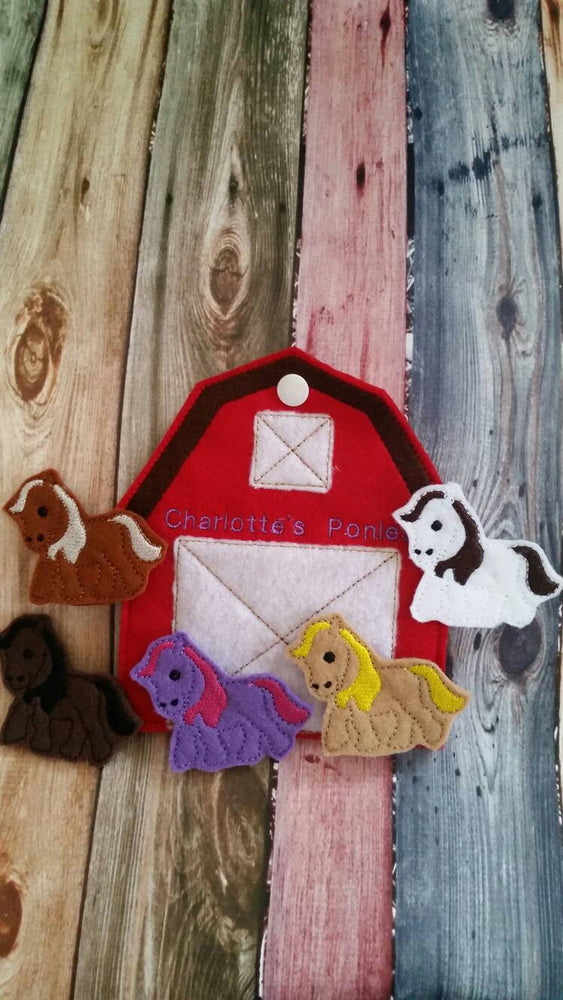 Horse Finger Puppets - Barn Shaped Storage Bag - Free Personalization -  Quiet Toy - Busy Bag - Activity Bag - custom colors (ONLINE ORDER ONLY)