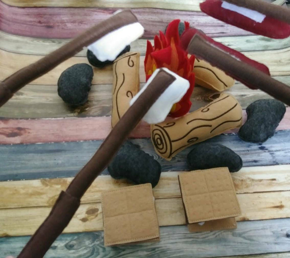 Felt Campfire - fake fire pit - pretend campfire - pretend play - camping - Bonfire - felt food - toy fire - play set for two (ONLINE ORDER ONLY)