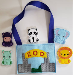 Zoo Animal Finger Puppets -  zoo storage bag - Free Personalization -  Quiet Toy - Busy Bag - Activity Bag - custom colors (ONLINE ORDER ONLY)