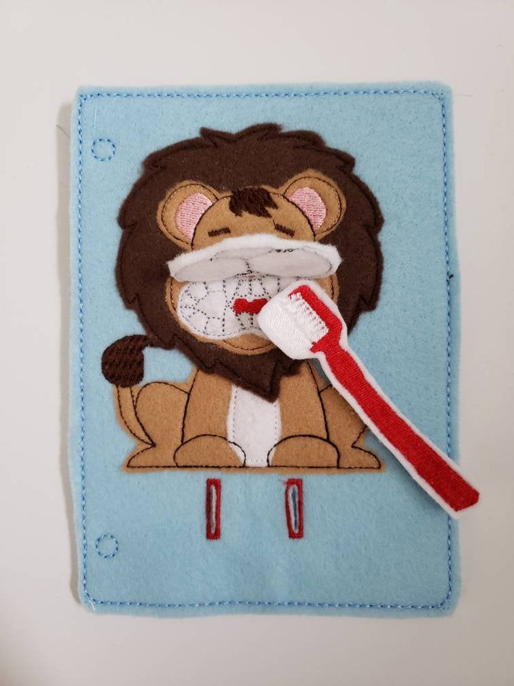 Toothbrush quiet book page - lion - activity page - busy book page - tooth - learning page - dentist (ONLINE ORDER ONLY)