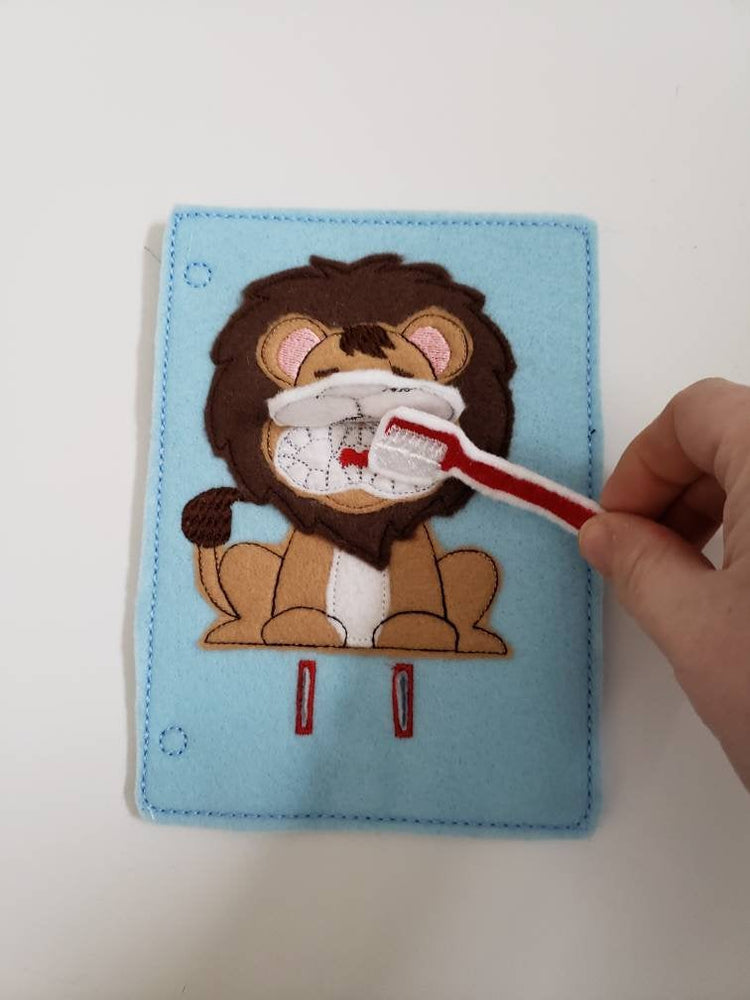 Toothbrush quiet book page - lion - activity page - busy book page - tooth - learning page - dentist (ONLINE ORDER ONLY)