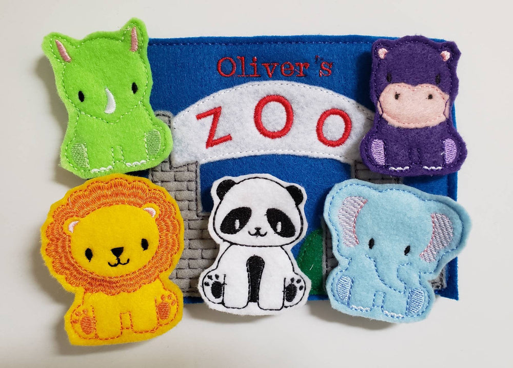 Zoo Animal Finger Puppets -  zoo storage bag - Free Personalization -  Quiet Toy - Busy Bag - Activity Bag - custom colors (ONLINE ORDER ONLY)