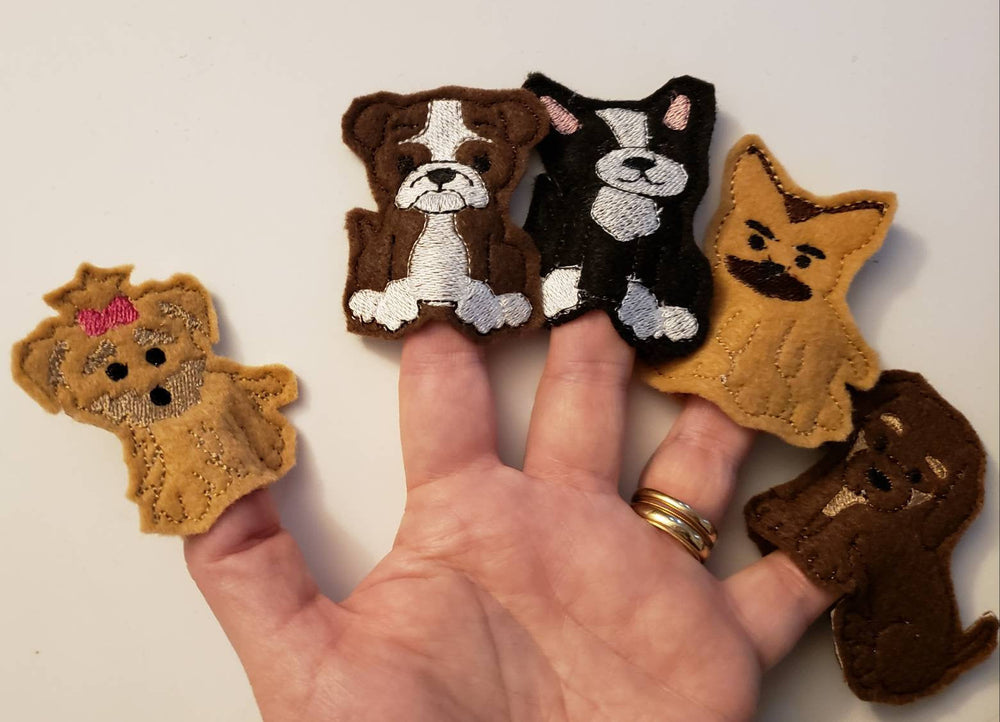 Dog Finger Puppets - dog toy - puppy finger puppet -personalized - Storage Bag  -  Quiet Toy - Busy Bag - Activity Bag - custom colors (ONLINE ORDER ONLY)