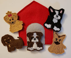 Dog Finger Puppets - dog toy - puppy finger puppet -personalized - Storage Bag  -  Quiet Toy - Busy Bag - Activity Bag - custom colors (ONLINE ORDER ONLY)
