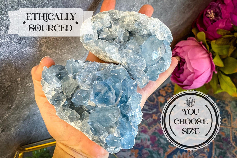 Raw CELESTITE Crystal Clusters, Ethically Sourced Celestite (ONLINE ORDER ONLY)