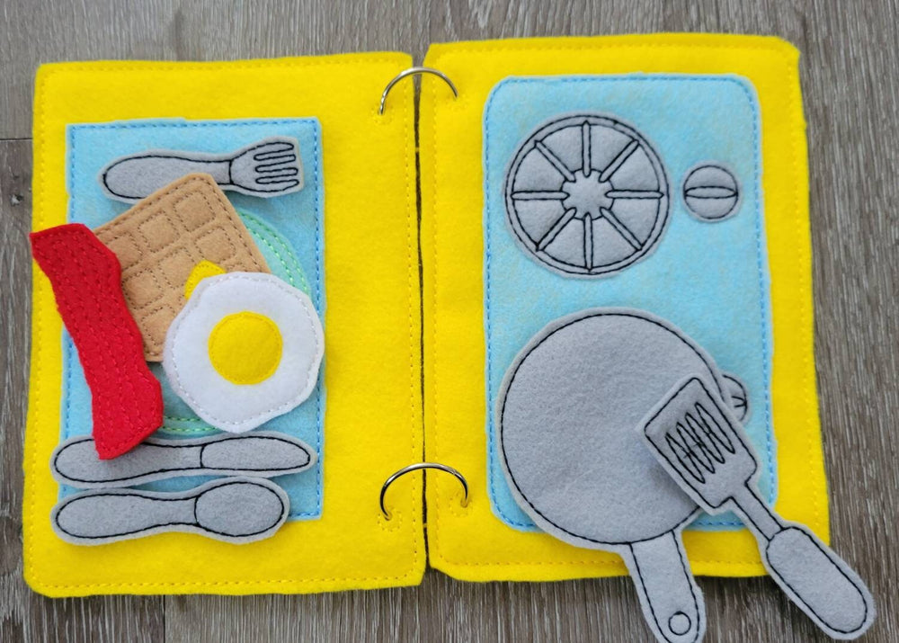Stove and Place Setting Quiet book page - felt food - felt kitchen busy book page - educational - learning toy  - Activity Page (ONLINE ORDER ONLY)