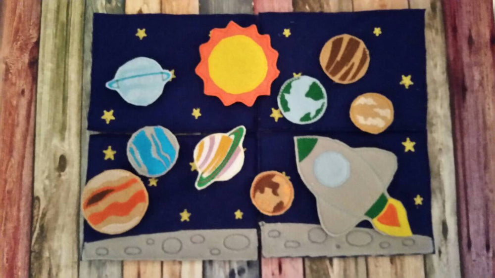 Outer Space - Playset - Sun -  space shuttle - planets, felt board - Quiet toy - Learning - Educational Toy - galaxy- stars - solar system (ONLINE ORDER ONLY)