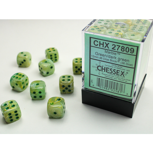 Chessex: D6 Marble Dice sets- 12mm (ONLINE ORDER ONLY)