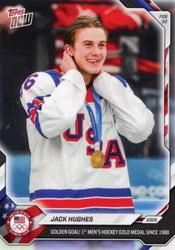 2026 Topps Now Olympics Jack Hughes #18-SP Image Variation Short Print Team USA Gold Medal Hockey Card