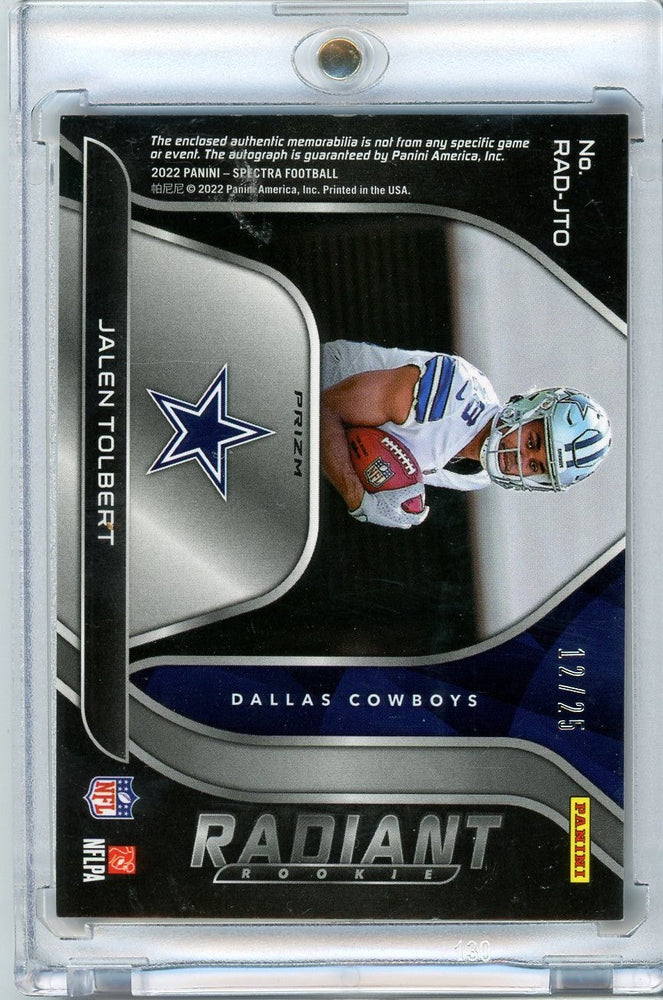 2022 Panini Spectra Radiant Rookie Jalen Tolbert #RAD-JTO /25 RPA Autographed Rookie RC Football Card