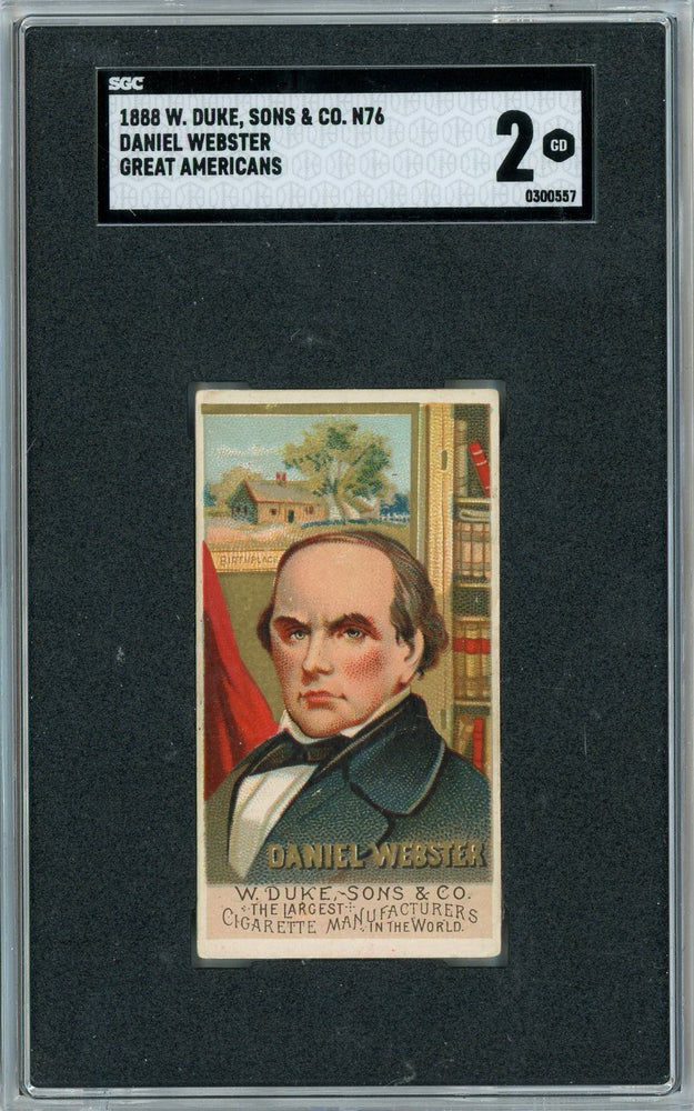 Graded 1888 N76 W. Duke, Sons & Co. Great Americans #DW Daniel Webster Baseball Tobacco Card SGC 2
