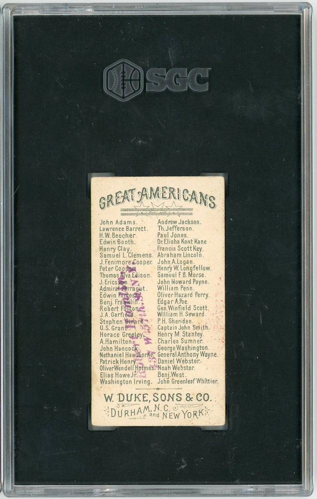 Graded 1888 N76 W. Duke, Sons & Co. Great Americans #DW Daniel Webster Baseball Tobacco Card SGC 2