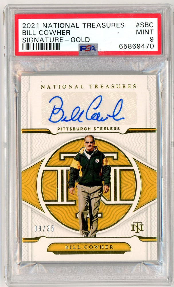 Graded 2021 National Treasures Bill Cowher #SBC /35 Autographed Football Card PSA 9 Mint