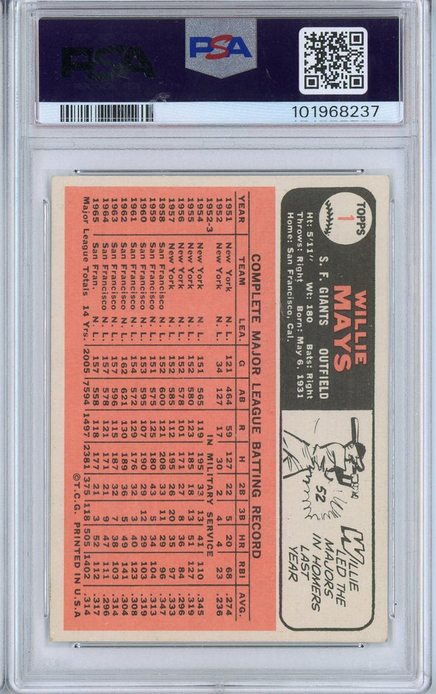 Graded 1966 Topps Willie Mays #1 Baseball Card PSA 5 Excellent (ONLINE ORDER ONLY)