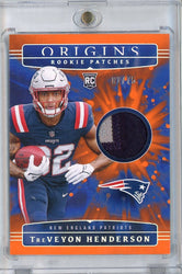 2025 Panini Origins TreVeyon Henderson #RPH-THN Rookie Patches Relic 01/75 New England Patriots Rookie RC Football Card