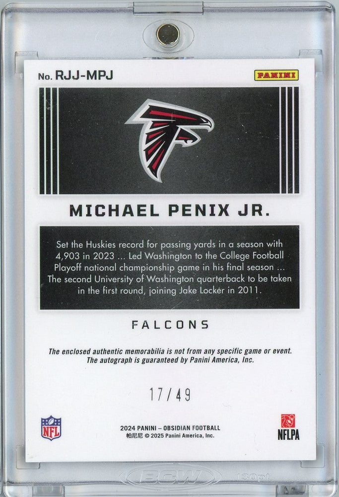 2024 Panini Obsidian Purple Auto Michael Penix Jr #RJJMPJ /49 Rookie RC Football Card
