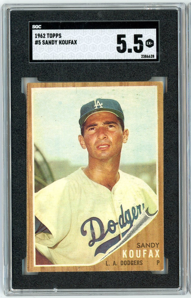 Graded 1962 Topps Sandy Koufax #5 Baseball Card SGC 5.5 Excellent+ (ONLINE ORDER ONLY)