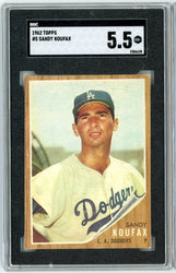 Graded 1962 Topps Sandy Koufax #5 Baseball Card SGC 5.5 Excellent+ (ONLINE ORDER ONLY)
