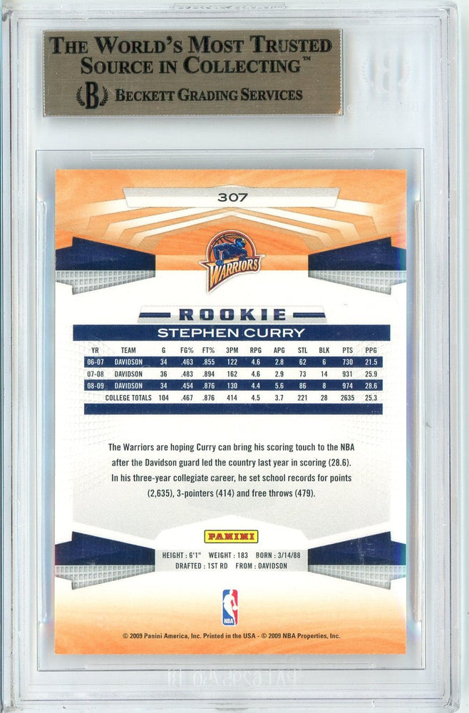 Graded 2009 Panini Stephen Steph Curry #307 Rookie RC Basketball Card BGS 9.5 Gem Mint (ONLINE ORDER ONLY)