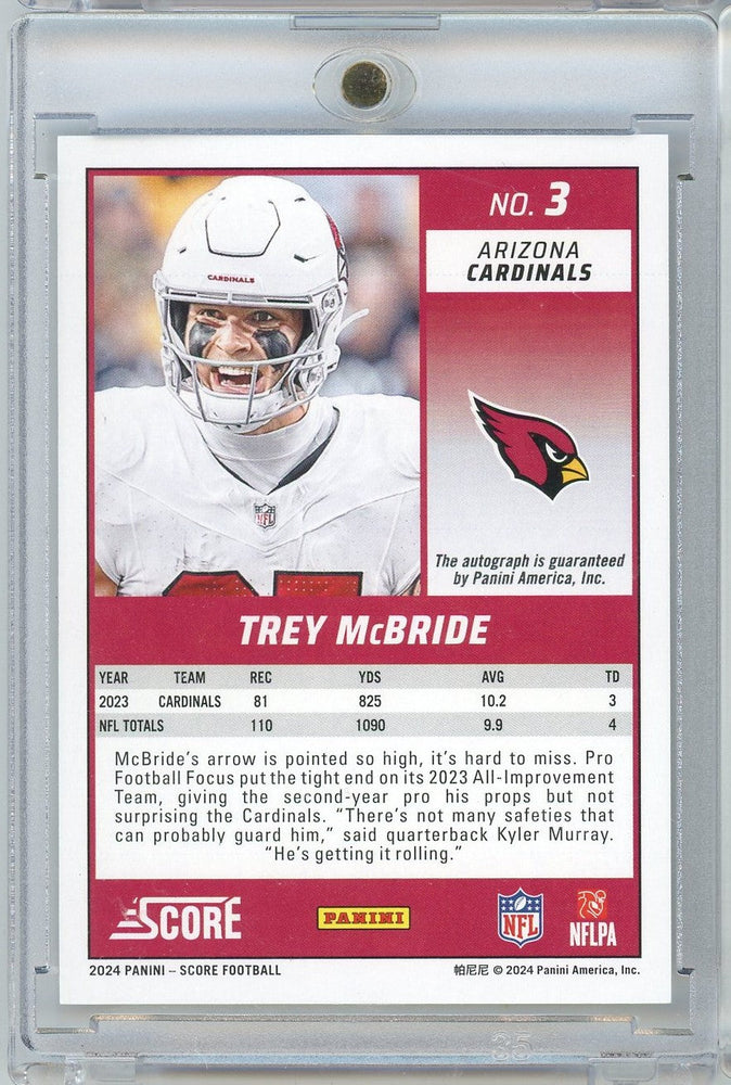 2024 Panini Score Trey McBride #3 Autographed Auto Football Card