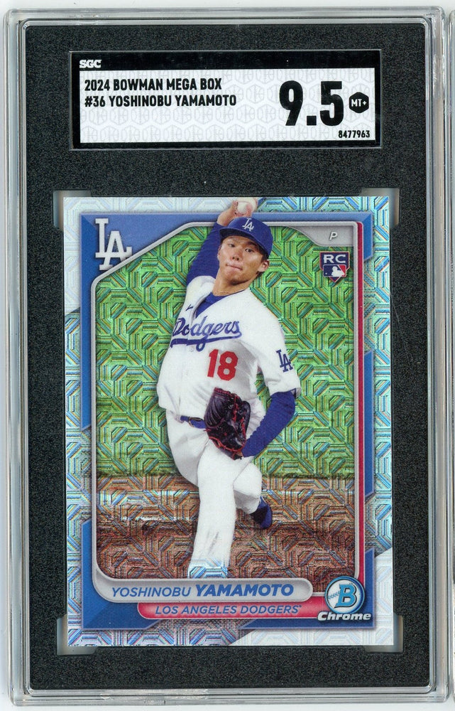 Graded 2024 Topps Bowman Mega Box Yoshinobu Yamamoto #36 Rookie RC Baseball Card SGC 9.5 Mint+ (ONLINE ORDER ONLY)