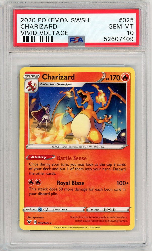 Graded 2020 PKM Sword & Shield Vivid Voltage #025 Charizard Trading Card Game PSA 10 Gem Mint