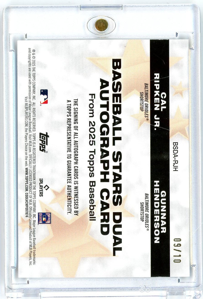 2025 Topps Cal Ripken Jr Gunnar Henderson #BSDARJH /10 Baseball Stars Dual Auto Baltimore Orioles Baseball Card