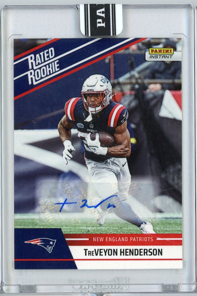 2025 Panini Instant NFL TreVeyon Henderson #28 Rated Retro Rookie Auto /99 New England Patriots Rookie RC Football Card
