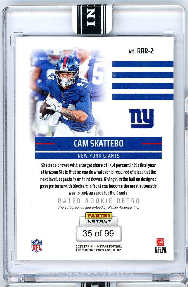 2025 Panini Instant NFL Cam Skattebo #2 Rated Retro Rookie Auto /99 New York Giants Rookie RC Football Card
