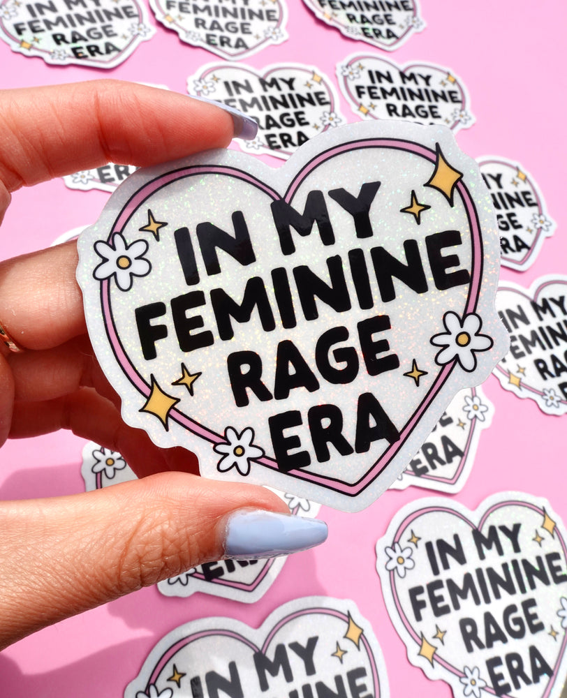 In My Feminine Rage Era Sticker – Holographic Heart Feminist Vinyl Decal (Online Order Only)