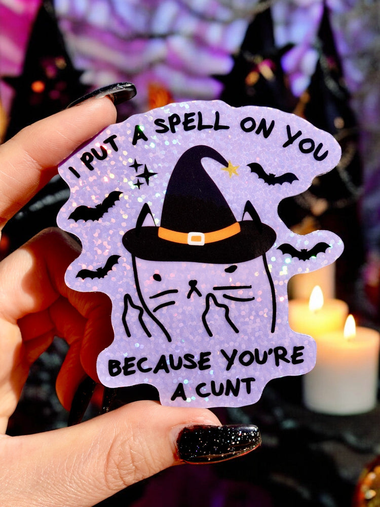 I Put A Spell On You Because You're A Cunt Kitty Halloween Sticker (Online Order Only)