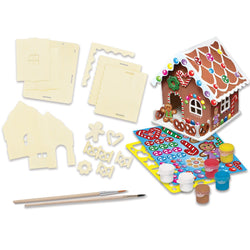 Holiday Craft Kit - Buildable Gingerbread House Wood Paint Kit