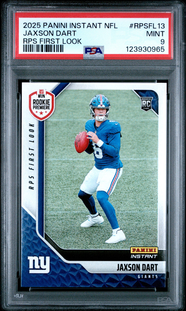 Graded 2025 Panini Instant Jaxson Dart #RPSFL13 RPS First Look Rookie RC Football Card PSA 9 Mint (ONLINE ORDER ONLY)