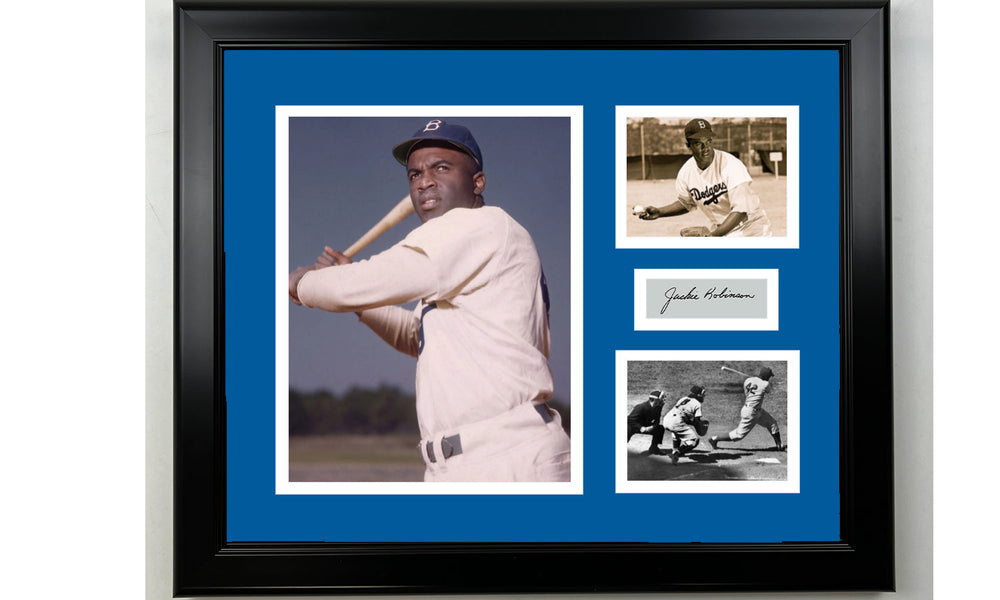 Framed Jackie Robinson Brooklyn Dodgers Facsimile Laser Engraved Signature Baseball 14x11 3 Photo Collage (ONLINE ORDER ONLY)
