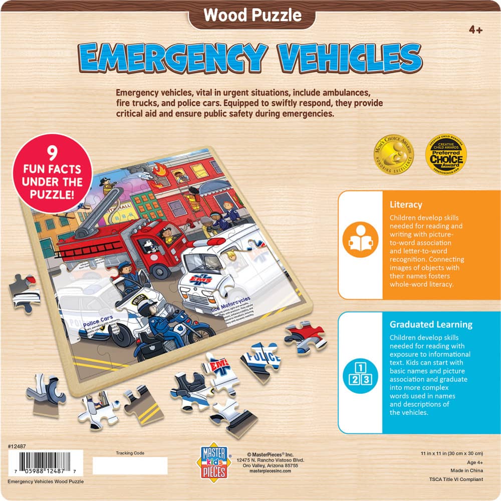 Wood Fun Facts - Emergency Vehicles 48 Piece Wood Jigsaw Puzzle