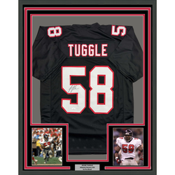 Framed Autographed/Signed Jessie Tuggle 35x39 Atlanta Black Football Jersey JSA COA