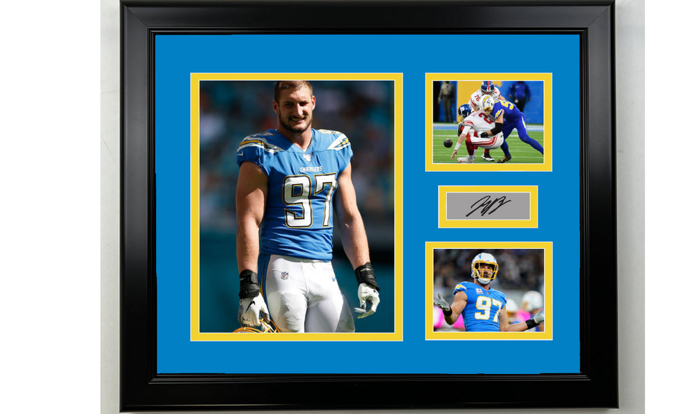 Framed Joey Bosa Los Angeles Chargers Facsimile Laser Engraved Signature Football 14x11 3 Photo Collage (ONLINE ORDER ONLY)