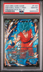 2023 DRAGON BALL SUPER 1 WILD RESURGENCE 12 SSB GOKU, GODLY TRNG #P-497 - PSA 10 (Online Order Only)