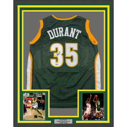 Framed Autographed/Signed Kevin Durant 35x39 Seattle Green Basketball Jersey Beckett BAS COA (ONLINE ORDER ONLY)