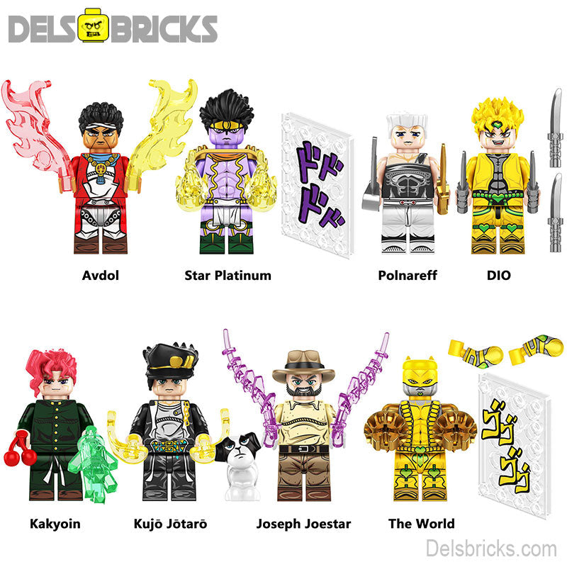 Jojo's Bizarre Adventure Anime set of 8 Lego Minifigures custom toys (ONLINE ORDER ONLY)
