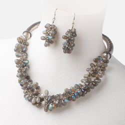 Labradorite Faceted Tear Drop Antiqued Silver Necklace and Earring Set AAA (ONLINE ORDER ONLY)