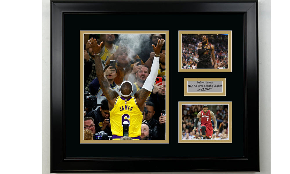 Framed LeBron James NBA Scoring Record Facsimile Laser Engraved Signature Basketball 14x11 3 Photo Collage (ONLINE ORDER ONLY)