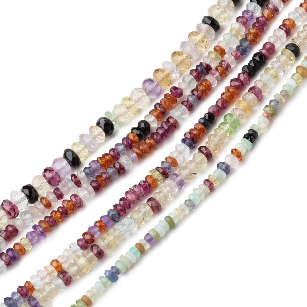 Lot of 6 Strands of Multi Gemstone Faceted Rondelle Beads (ONLINE ORDER ONLY)
